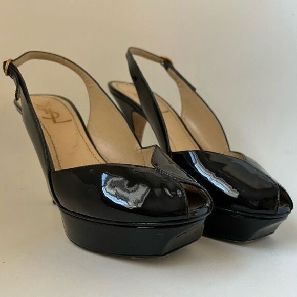 Yves Saint Laurent Tribute 105 Sling Back Patent Leather Size 38.5 - Picture 2 of 9